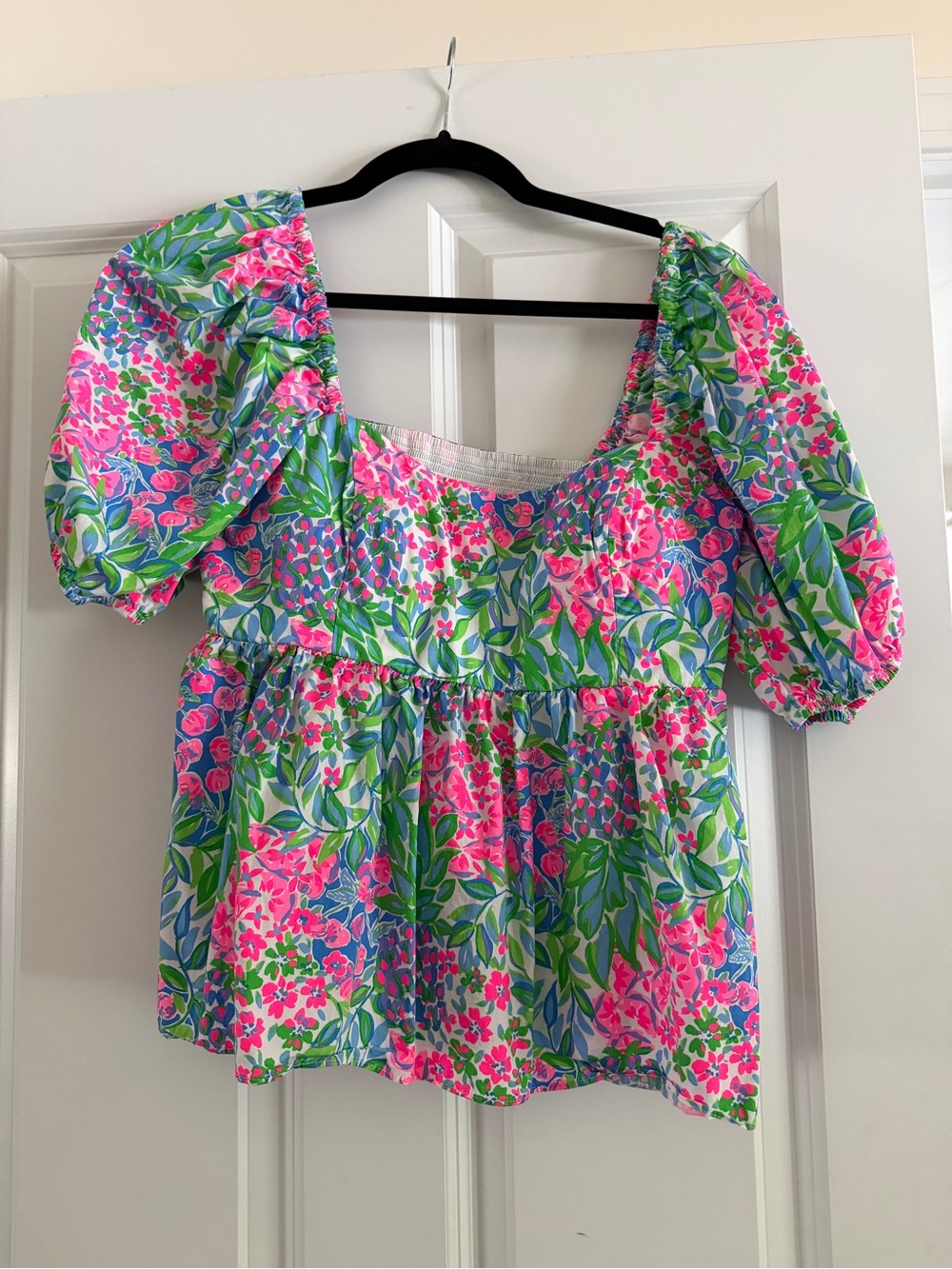 Lilly Pulitzer Pink & Green Floral Puff-Sleeve Top